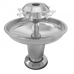 Miniature-6 Stainless steel fountain washbasin on a pedestal with a Ø 1370 mm basin, featuring 8 Temposoft faucets and soap dispensers LC-04