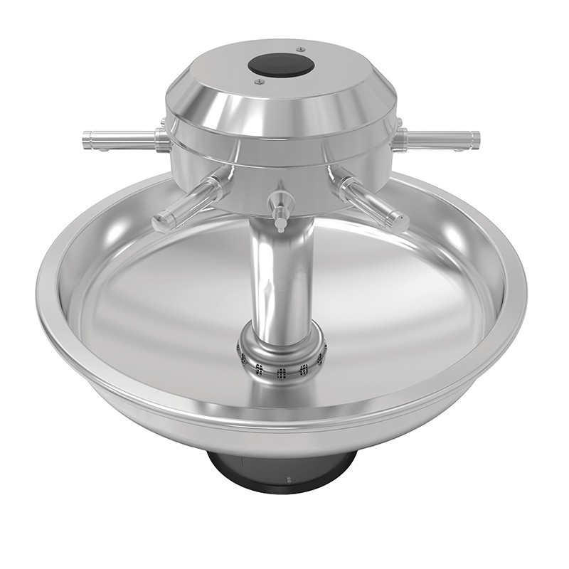 Low communal washbasin for young children with soft push-button faucets and integrated soap dispensers