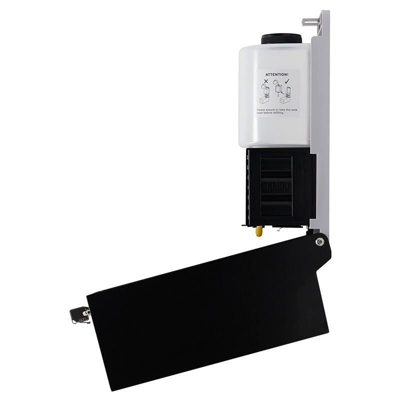 Cover open to fill directly or change liquid soap cartridge