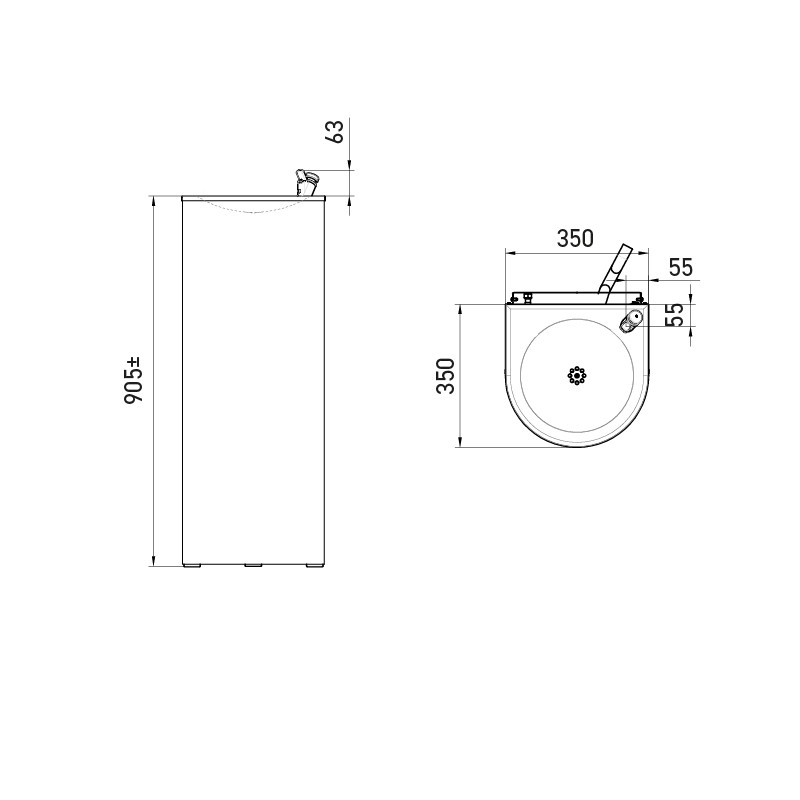 Refrigerant cold water drinking fountain on foot
