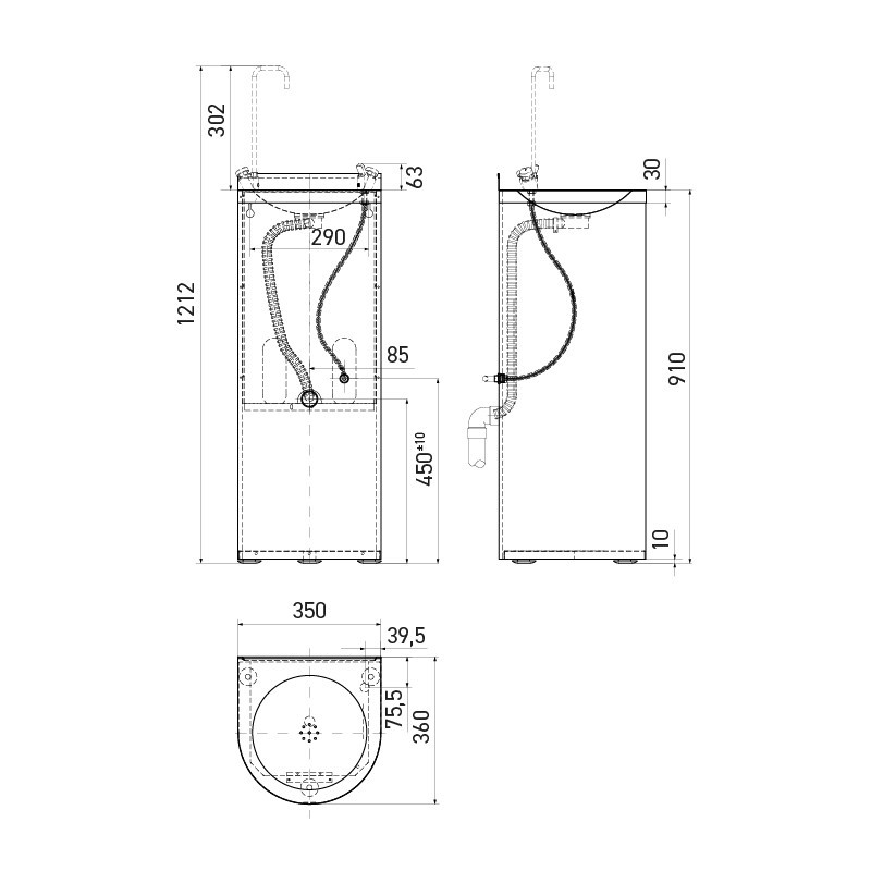 Stainless steel drinking fountain on pedestal, two spouts Stainless steel drinking fountain on pedestal, two spouts