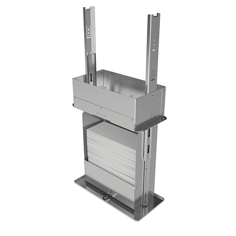 Distributeur inox essuie-mains derrière miroir à ouverture par le bas