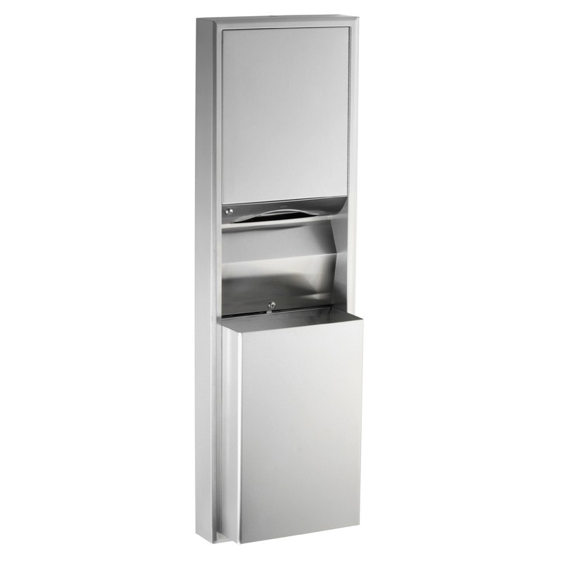 Photo Combiné avec distributeur papier et poubelle 45,5 L interchangeables en inox BO-3949