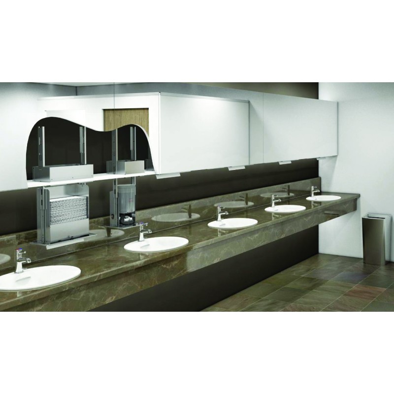 Distributeur inox de savon 2L derrière miroir sans contact détection infrarouge