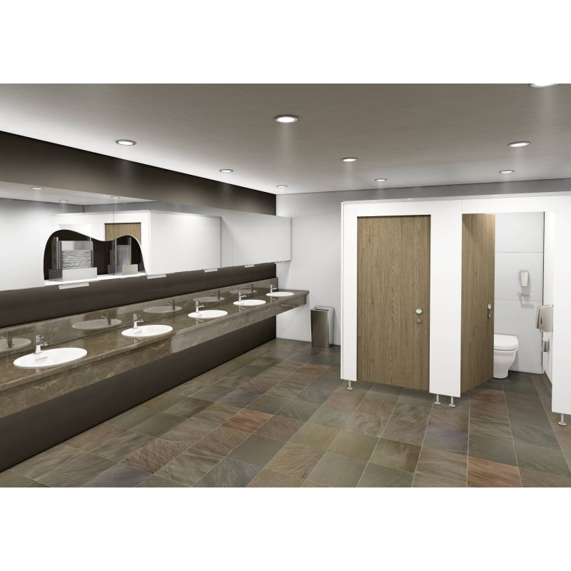 Stainless steel paper towel dispenser behind mirror with bottom opening