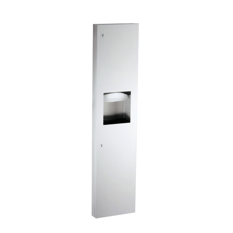 Photo Stainless steel hand paper towel dispenser and large capacity waste bin, for optimized space BO-38032