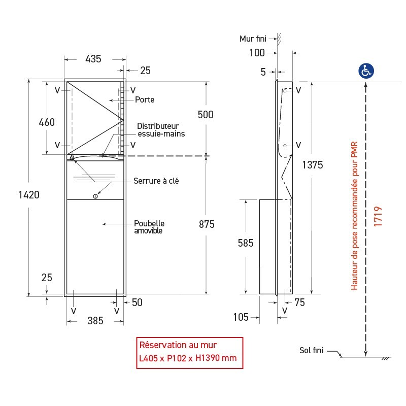 Combinado empotrado dispensador toallas de papel y papelera - SUPRATECH