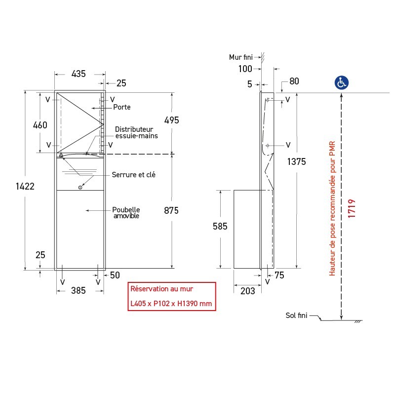 Convertible recessed stainless steel unit with paper towel dispenser and waste bin