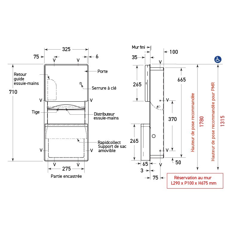 Combiné inox NOVA essuie-mains et réceptacle compact et design