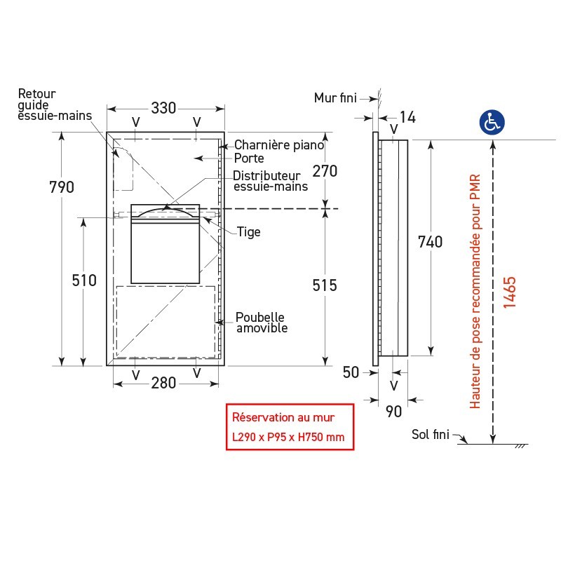 Combiné encastré distributeur essuie-mains et réceptacle design urbain