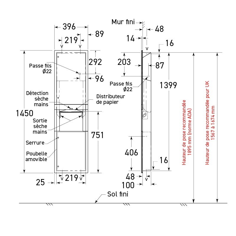 Recessed unit 3 in 1 disabled access - SUPRATECH