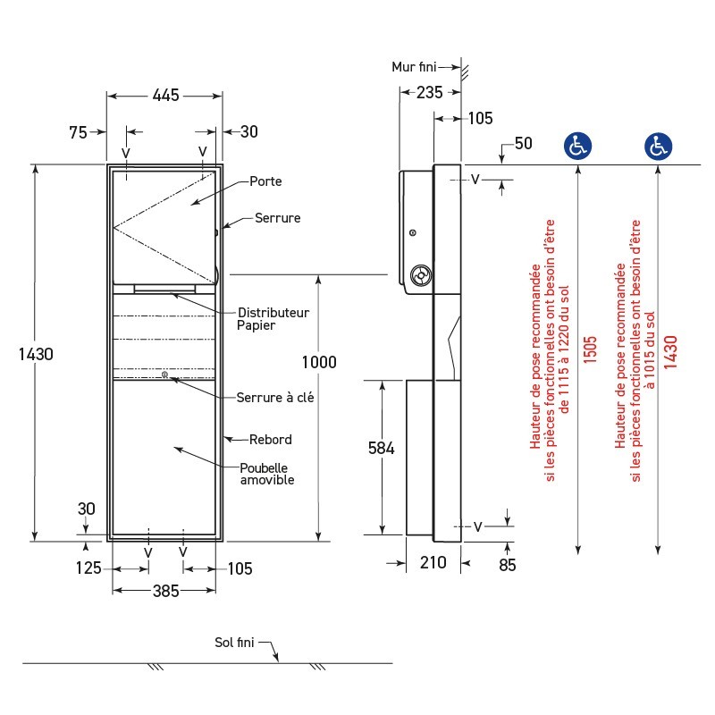 Combinado de pared inox convertible dispensador toallas y papelera - SUPRATECH