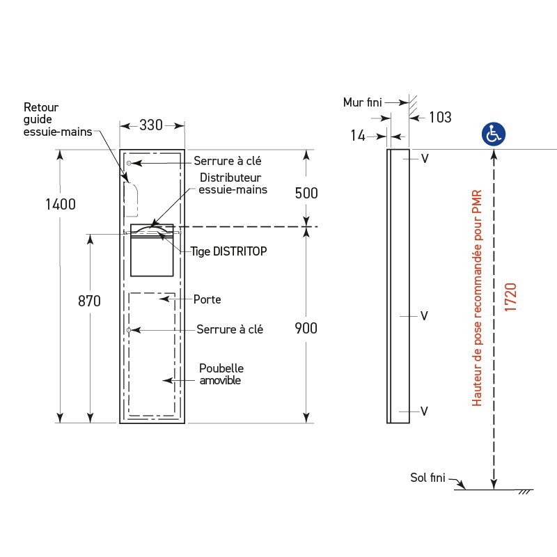 Recessed stainless steel paper bin combo