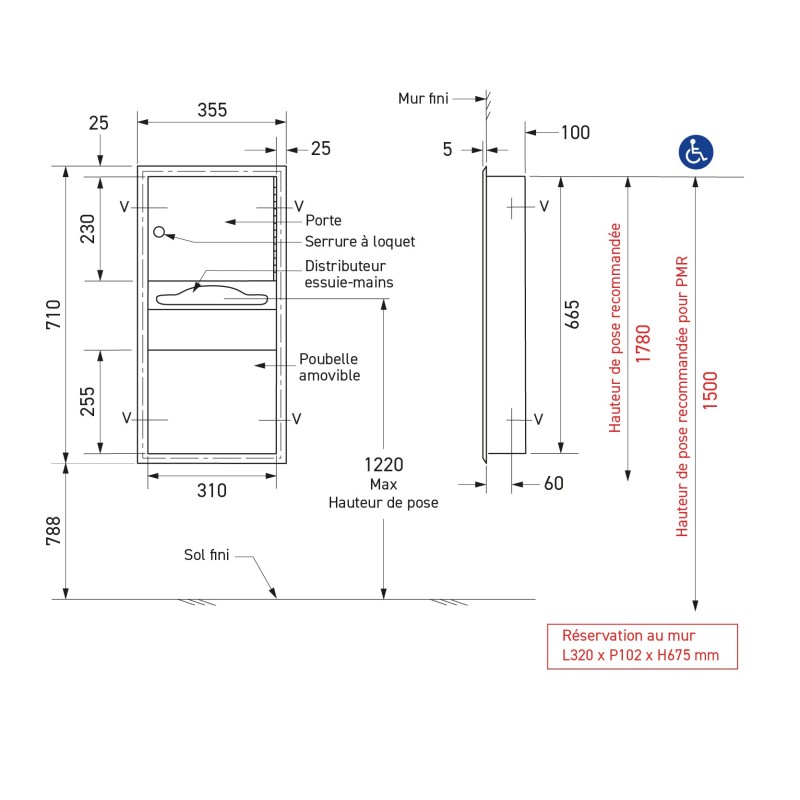 Combi encastrable papier poubelle inox pas cher