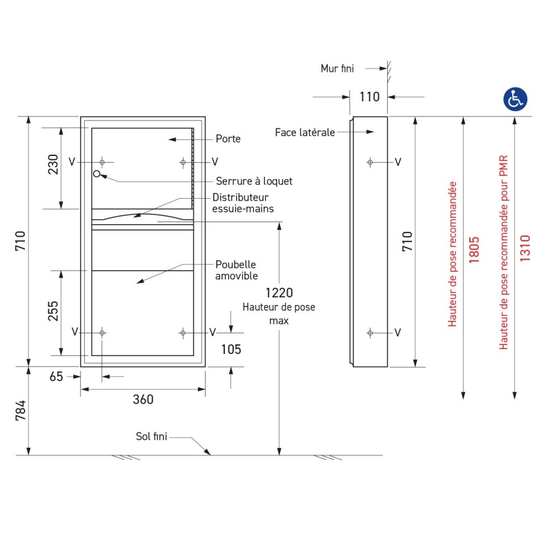 Combinado inox de pared dispensador de toallas y papelera - SUPRATECH