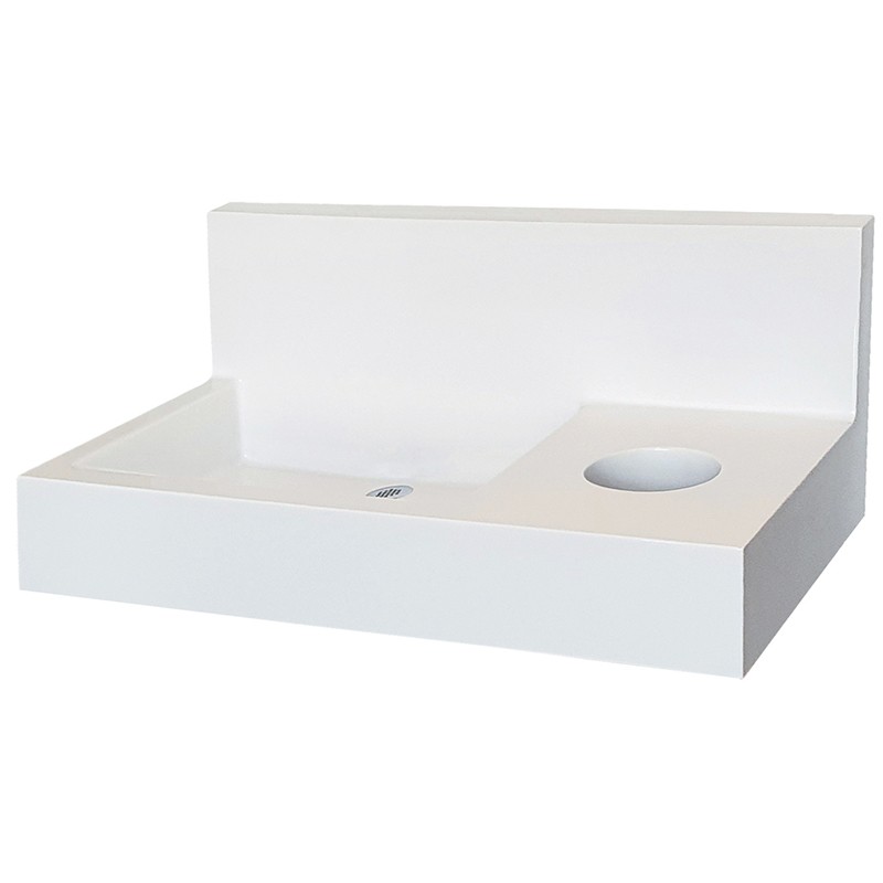 Photo Lavabo mural avec crédence pour module meuble miroir, avec trappe à déchets LA-900Y