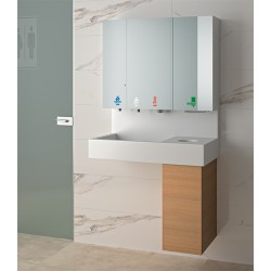 Miniature-1 Lavabo en matériau composite blanc, avec crédence, module miroir RES-854 et caisson poubelle LA-900Y