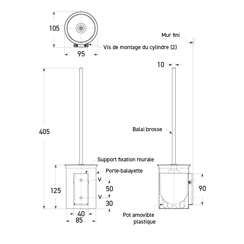 Porte-brosse de toilette inox 304 très résistant anti-vandalisme