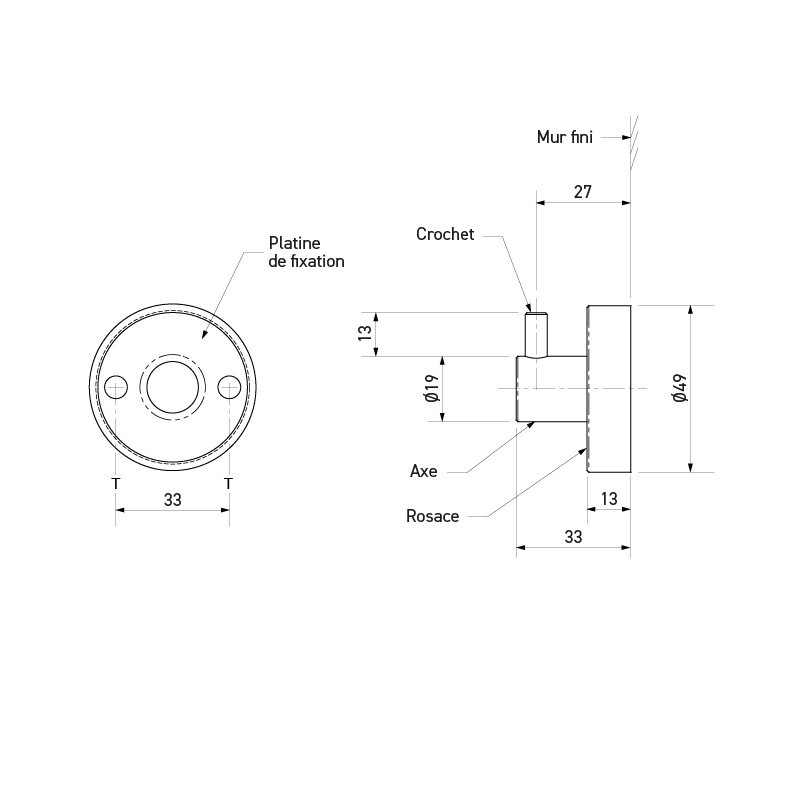 Simple coat hook in stainless steel