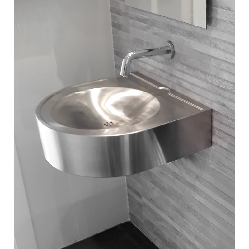 Wall mounted stainless steel sink for people reduced mobility
