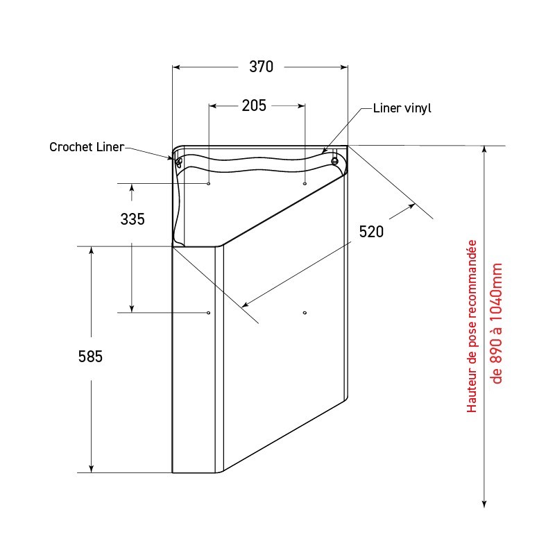 Papelera de pared inox para esquina - SUPRATECH