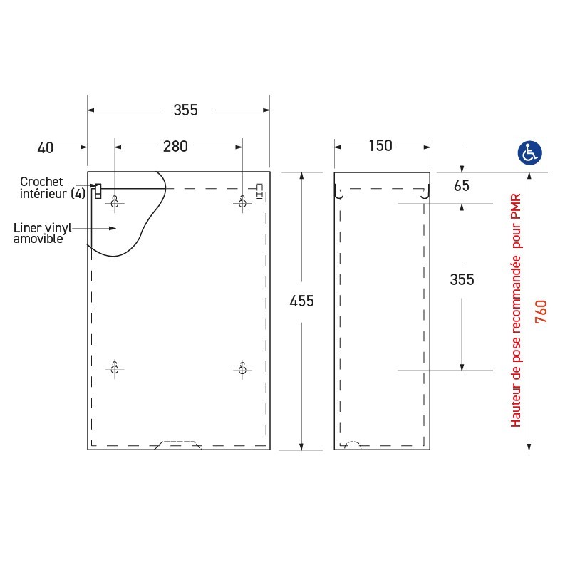 Papelera inox de suelo o de pared 24 L - SUPRATECH