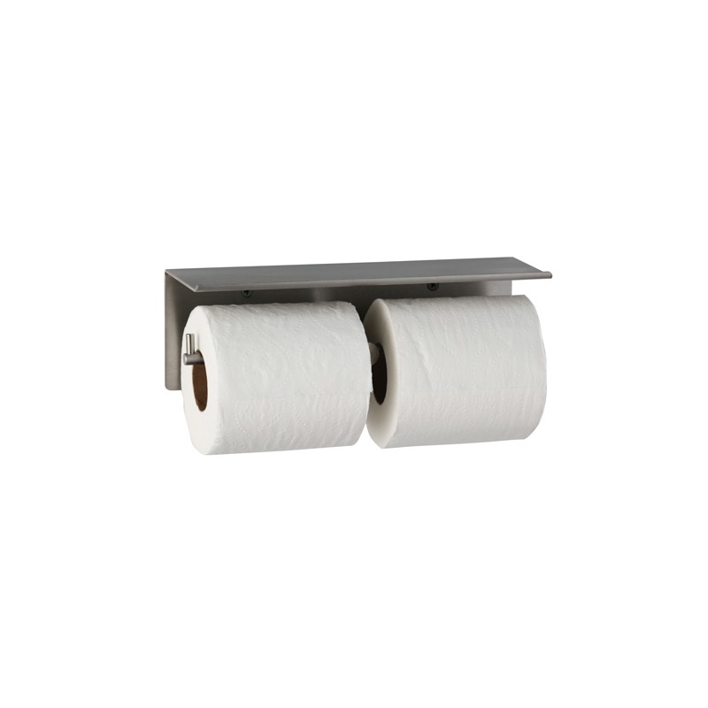 Photo Toilet roll holder with 2 sturdy bars for toilet paper, with shelf for storing objects BO-540