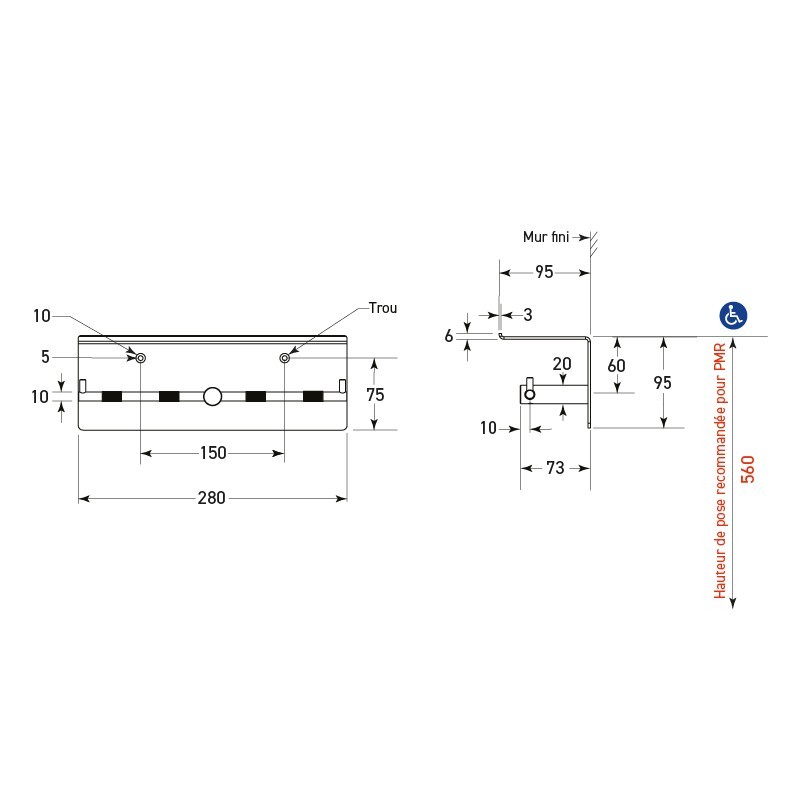 Doble portarollo papel higiénico inox de pared NEOX con tableta - SUPRATECH
