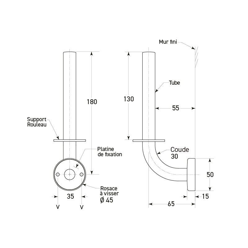 Porte-rouleau papier WC vertical en inox