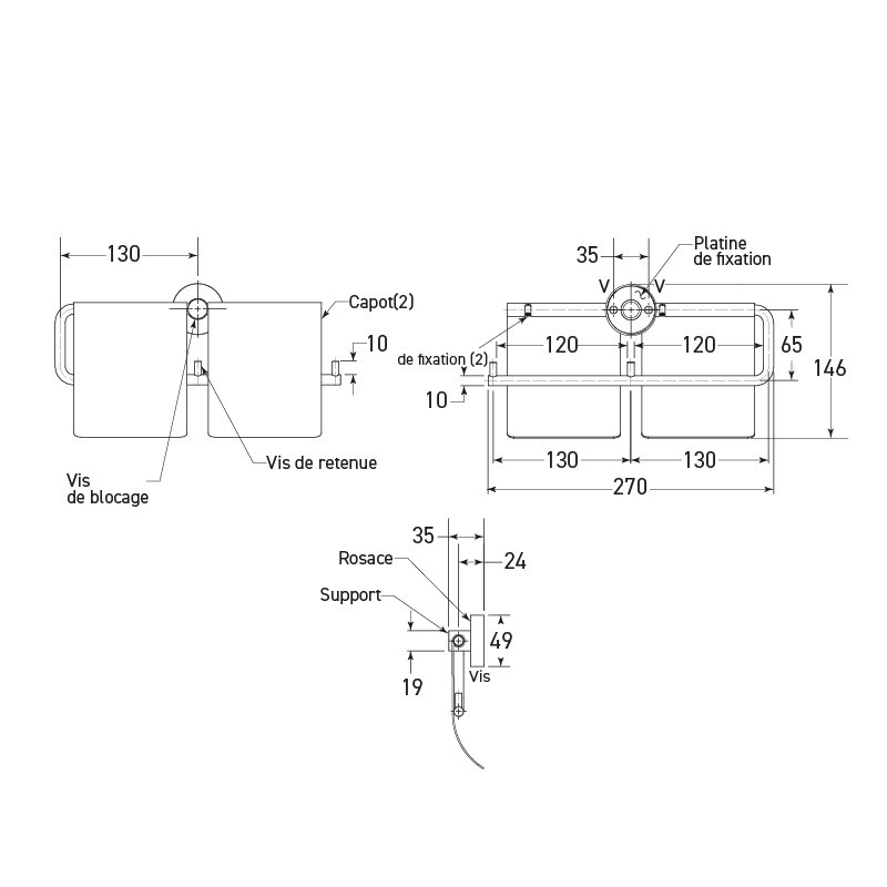 Dobla portarollo papel higiénico de pared inox con tapas - SUPRATECH
