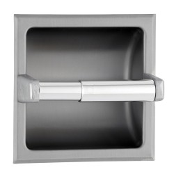 Recessed stainless steel toilet paper roll holder