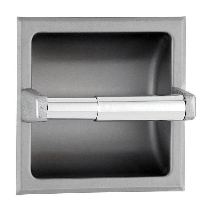 Recessed stainless steel toilet paper roll holder