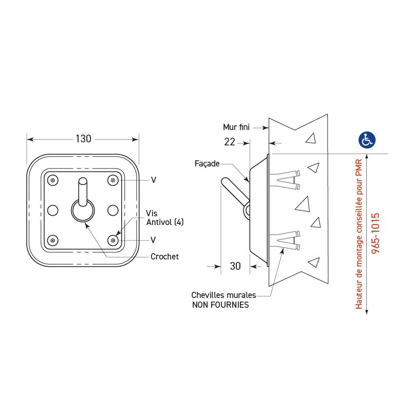 Wall-mounted anti-ligature stainless steel coat hook Wall-mounted anti-ligature stainless steel coat hook