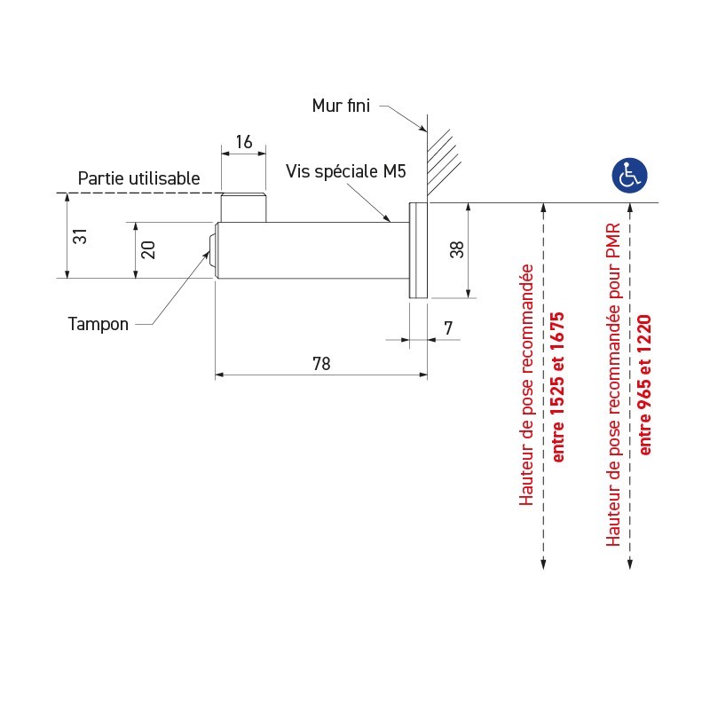 Percha con bloqueo de puerta UNO inox - SUPRATECH