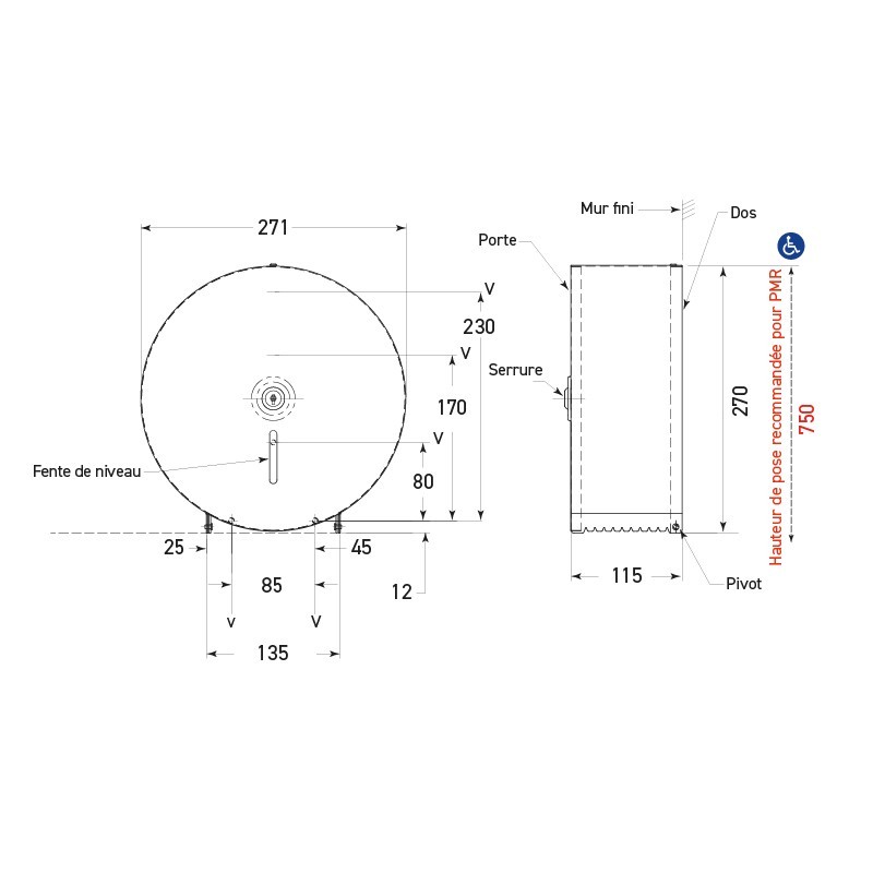 Distributeur de papier hygiénique en inox NOVA