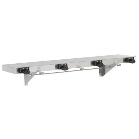Stainless steel shelf for broom and rags, with drying rod