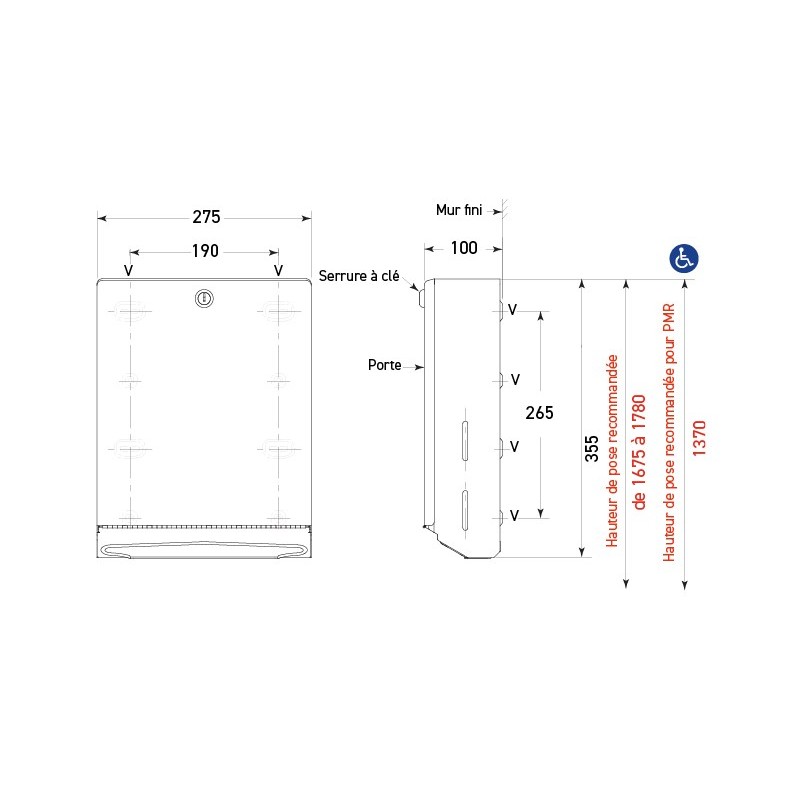 Distributeur essuie-mains inox mural pour sanitaires collectifs