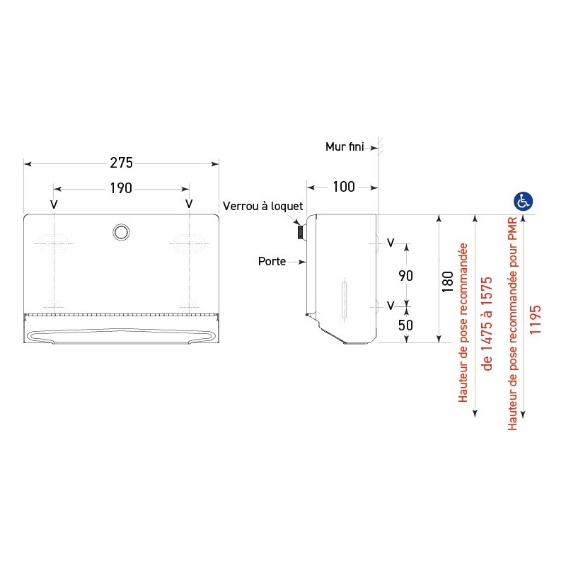 Stainless steel surface-mounted small paper towel dispenser - SUPRATECH