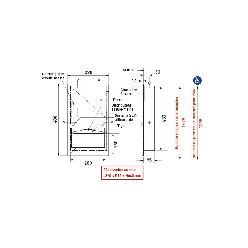 Recessed paper towel dispenser in brushed stainless steel