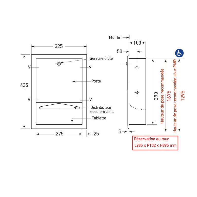 Recessed stainless steel hand towel dispenser bevelled front - SUPRATECH