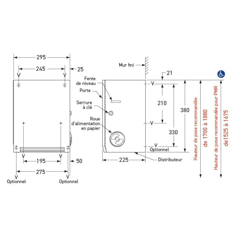 Distributeur de rouleau essuie-mains inox à découpe automatique
