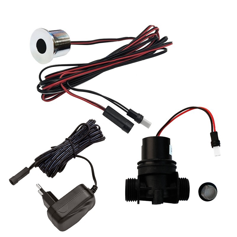 Kit robinet lavabo sans contact incluant détection IR en travers cloison, électrovanne 1/2'' et transformateur 230/9V