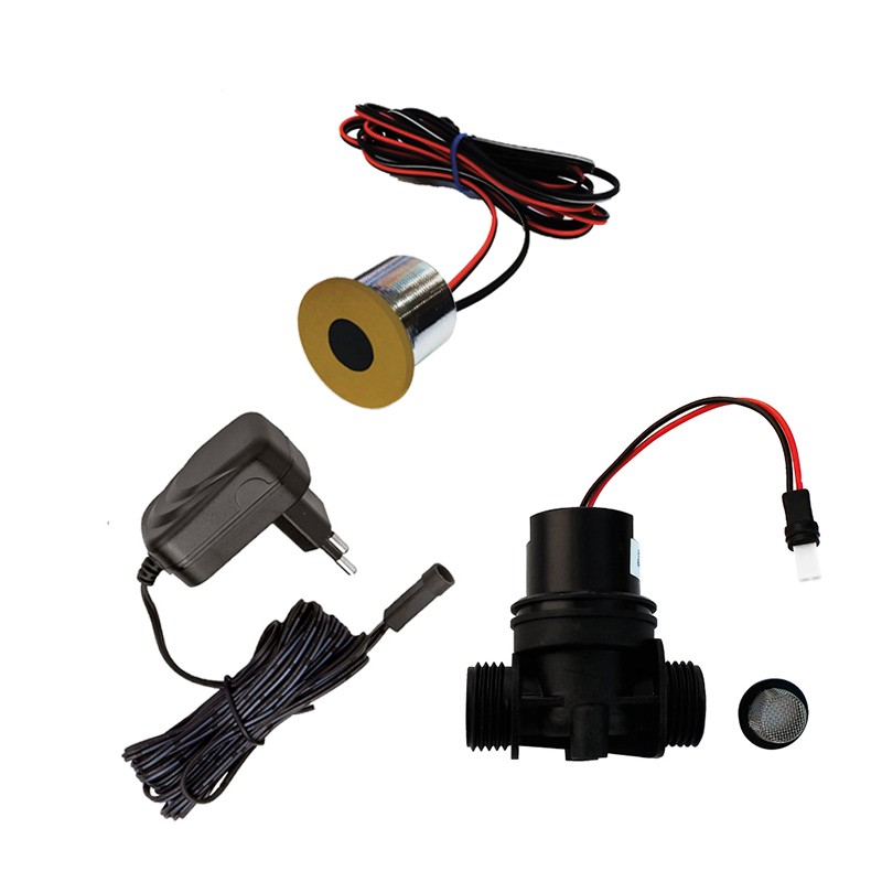 Photo Robinet électronique urinoir doré mat antique bronze en travers cloison sur secteur RES-118P-T-AB