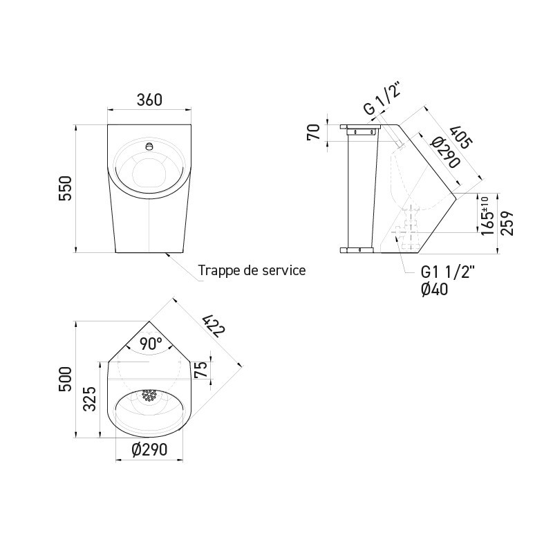 URBA stainless steel corner urinal with touch-free automatic flush