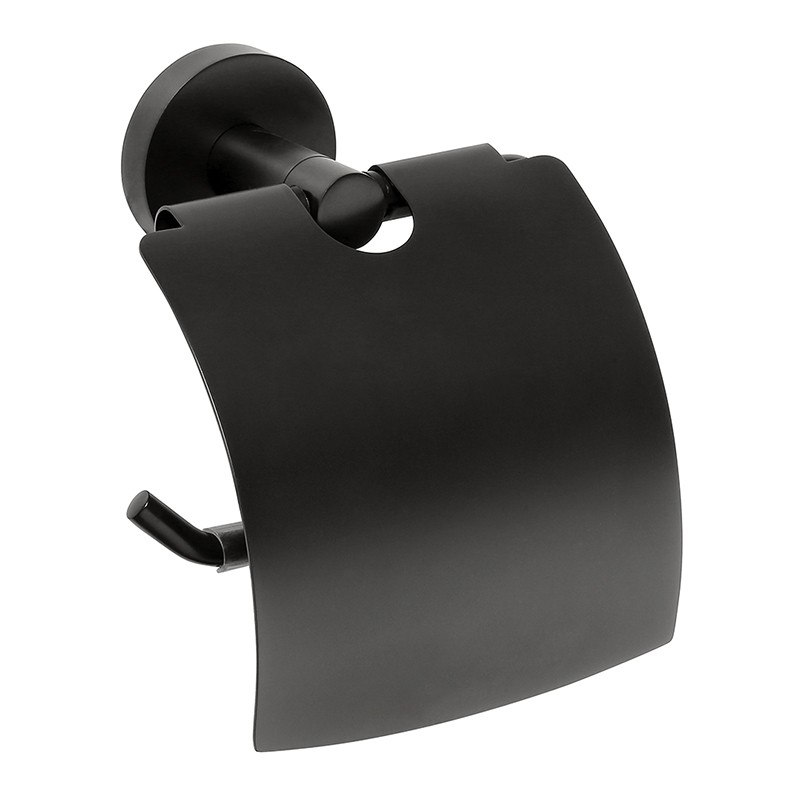Photo Matte black wall-mounted toilet paper holder with protective cover AM-05-N