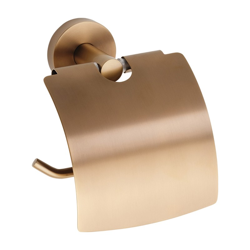 Photo PVD copper wall-mounted toilet paper holder with protective cover AM-05-CO