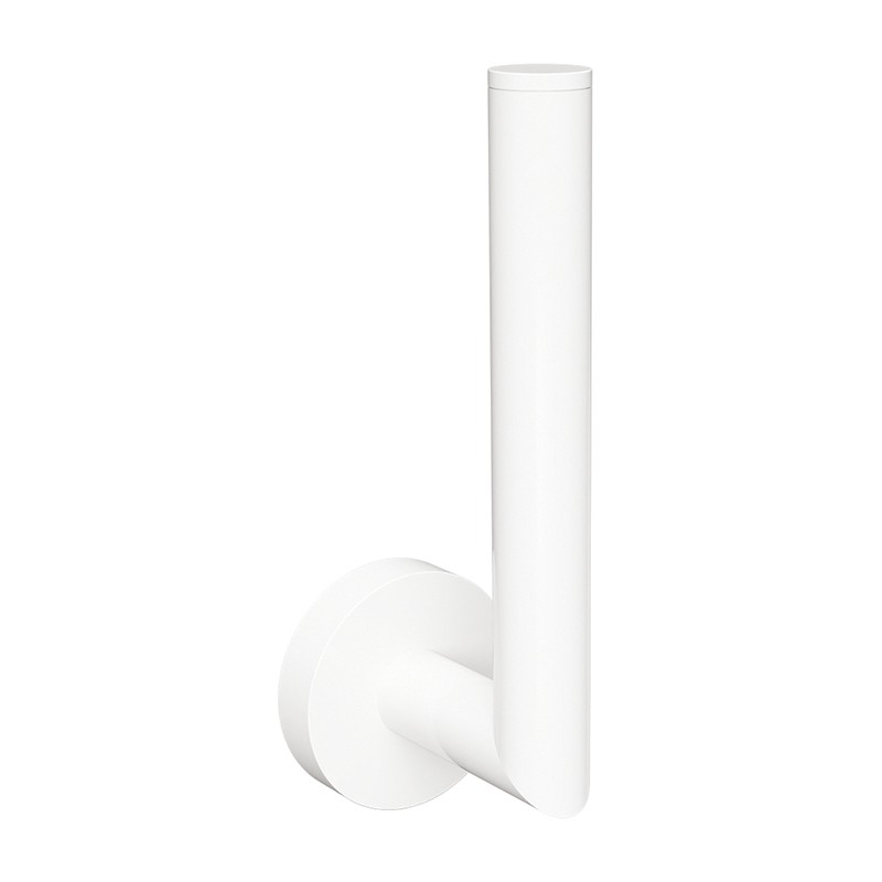 Photo Screw-mounted vertical toilet roll holder in brass with matte white finish AM-09-B