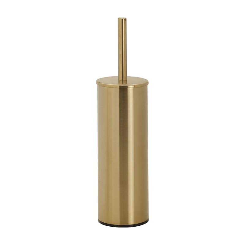 Photo Toilet brush holder with removable container and concealing lid, in brass with matte gold PVD finish. AM-31-AB