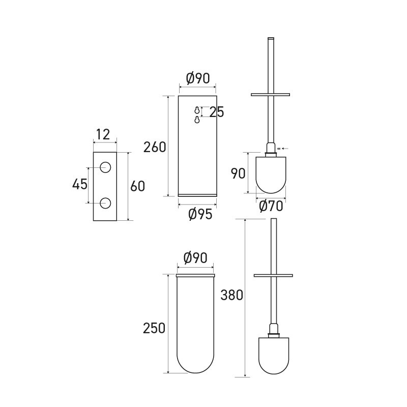 ELO brass toilet brush holder with matte black finish for public facilities