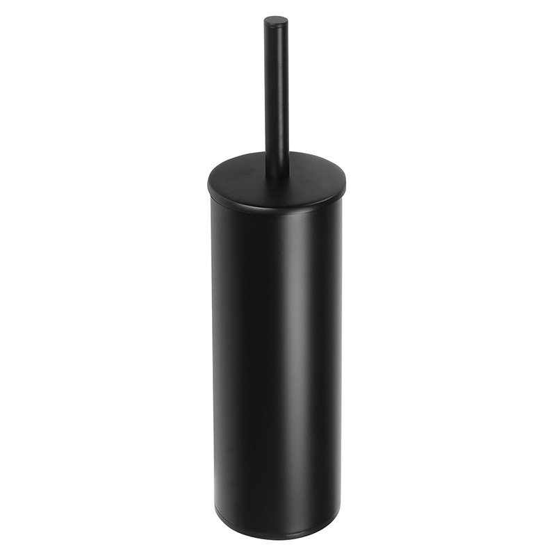 Photo Toilet brush holder with removable container and concealing lid, in brass with matte black finish. AM-31-N